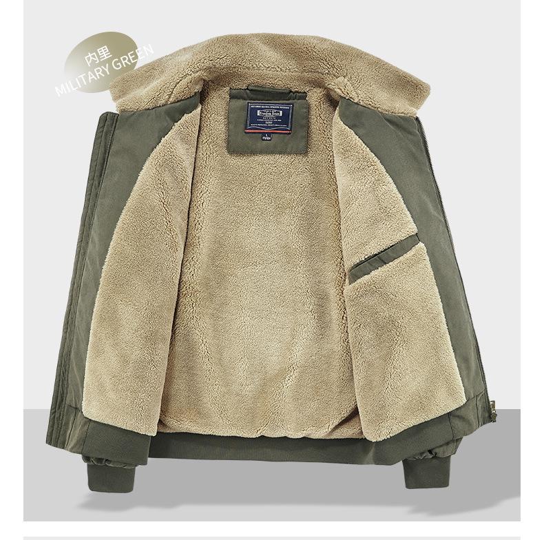 2025 Autumn/Winter Men's Plus Velvet Washed Cotton Jacket - Classic Casual Outdoor Cold-Weather Protection