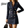 Striped Blazer Dress Women for Fall Double-breasted Lapel Collar Mini Slimming Waist Dress Slim Fit Cinched Above Knee Short Office Wear