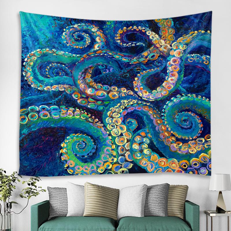 Unterwasser-Tierkunst, Oktopus, Oktopus-Muster, Wandteppich, Hippie-Wandbehang, Wandteppich, Wohnzimmer, Schlafzimmer, Dekoration