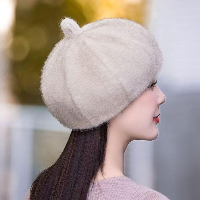 

Берет из искусственного норкового меха Зимний Приталенный Модный Универсальный Утепленный Теплый Берет Восьмиугольная Шляпа Восьмиугольная Теплая