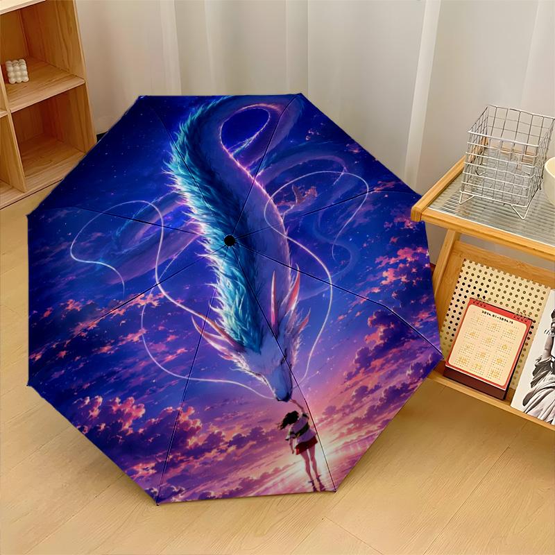 Spirited Away Windproof Auto 8 Rib Folding Umbrella Portable Outdoor Parasol
