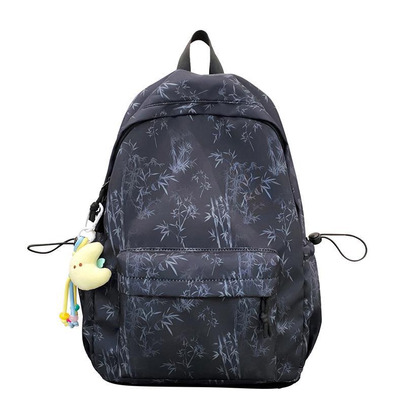 School Bag New Chinese Style Ink Bamboo Pattern Printed Elegant Backpack for Students and Couples, Class Outing and Outing Backpack