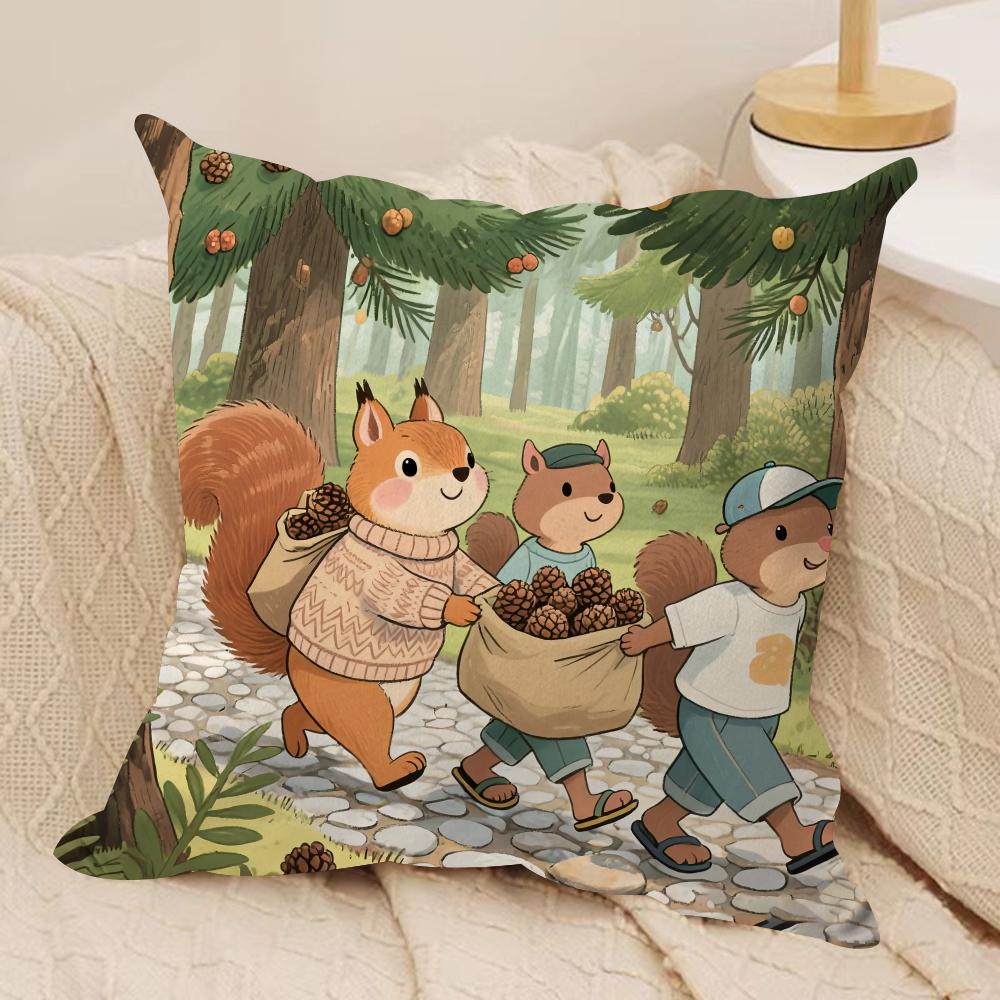 Cute Squirrel Cushion Cover Silky Short Plush Sofa Pillow Cover Hidden Zipper Soft Dustproof Case for Home Decor