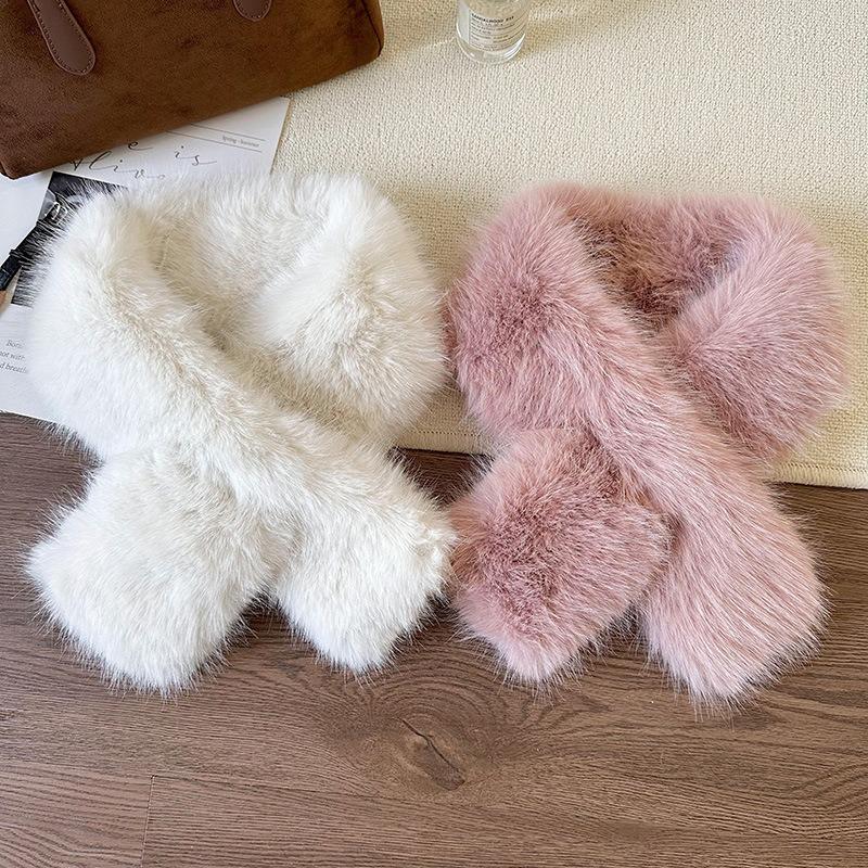 New Imitation Rex Rabbit Hair Cross Neck Cover Scarf Autumn and Winter Versatile Thickened Warm Couple Student Neck Scarf