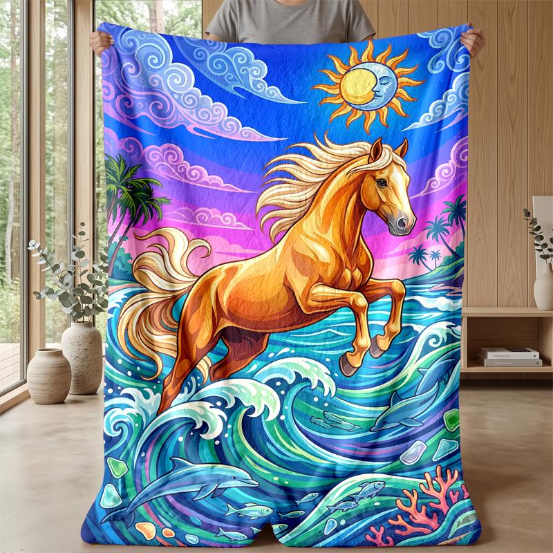 Magical Horse Dance 1 Theme Blanket Lightweight Warm Flannel Blanket Decorative Throw Blanket for Home Decoration