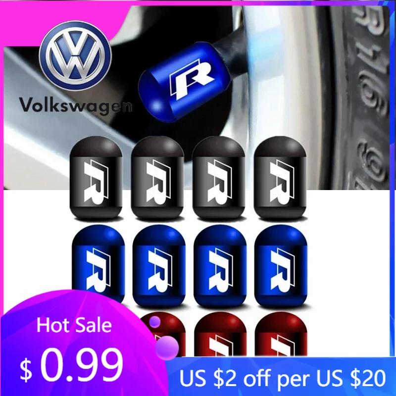 2026 Hot For Volkswagen VW 4pcs Car Wheel Rims Tire Valve Caps Cover for Volkswagen Rline R Line Tiguan Polo Golf Passat B5 Tour blu