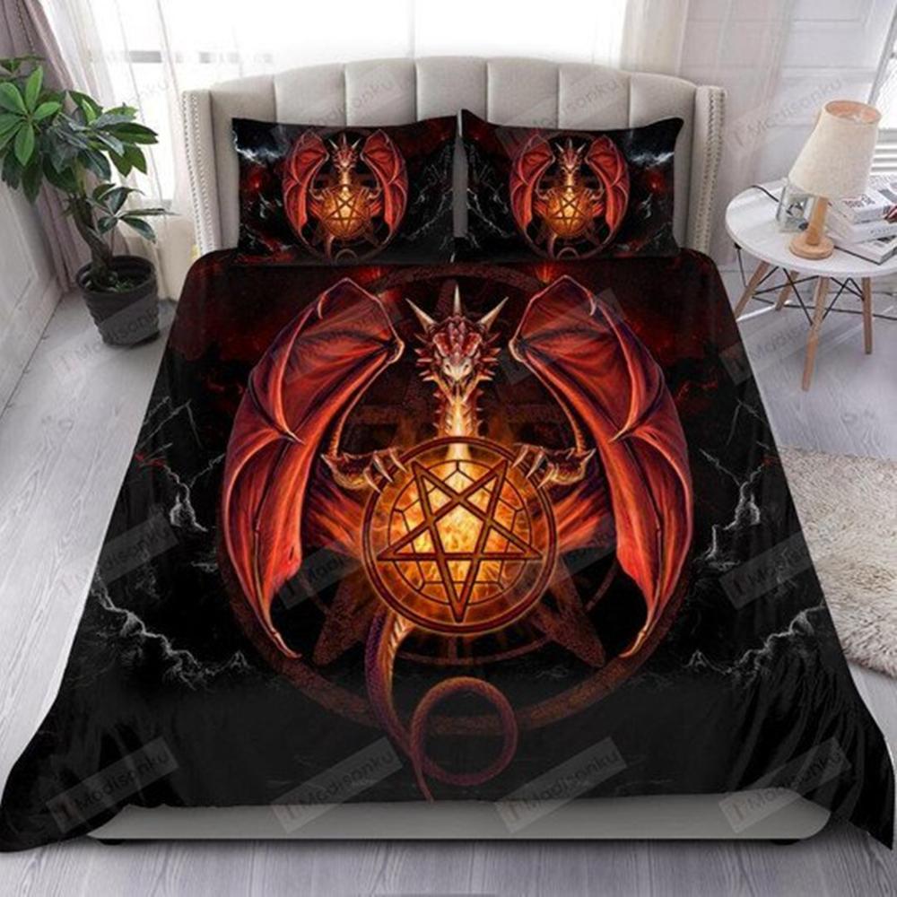 Red Dragon King Queen Duvet Cover Western Mythical Animals Bedding Set For Kids Teens Adults Magical Creature 2/3Pcs Quilt Cover