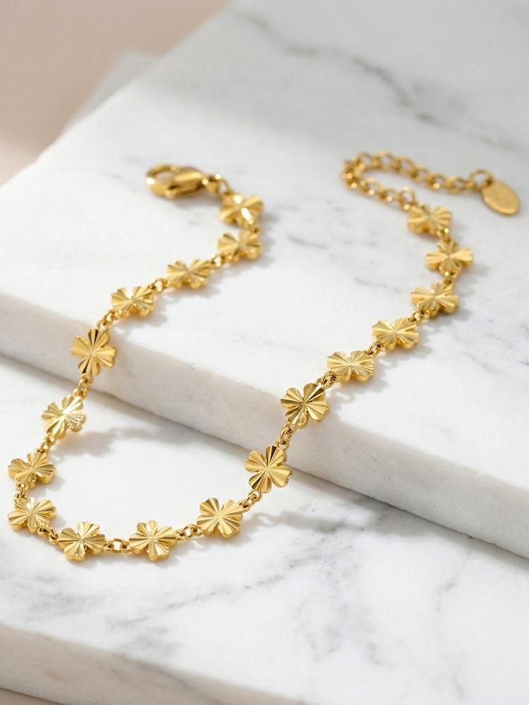 18K Gold Plated Anklet, Stainless Steel Lucky Foot Chain, Minimalist Ankle Bracelet for Women Beach Jewelry