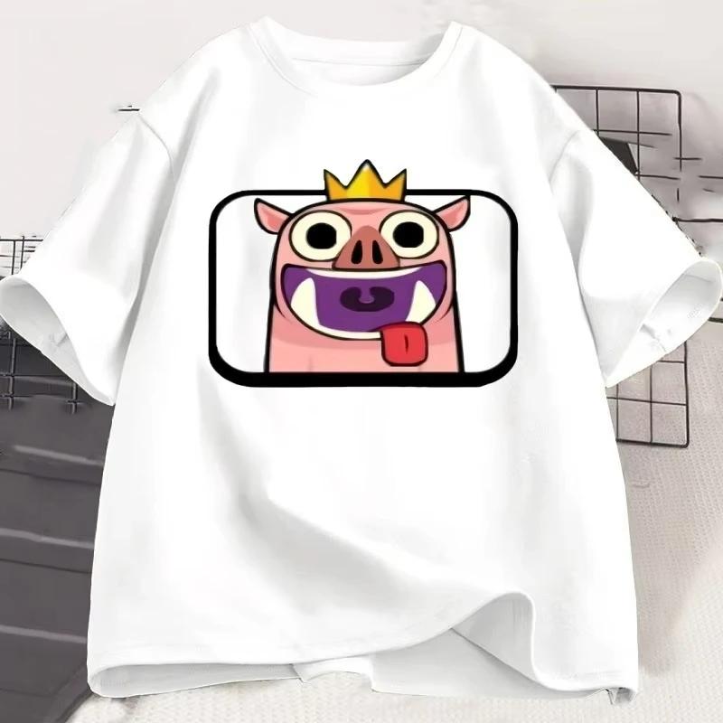 Hog with Crown Emote Clash Royale Graphic T Shirts Casual Round Neck Short Sleeve Tshirt Men Women Cute Breathable Clothes