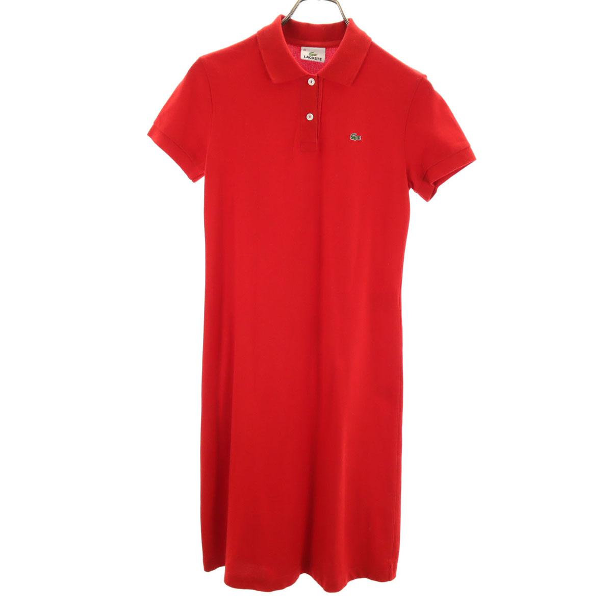 

LACOSTE made in Japan Short sleeve Polo one piece 40 Red Kanoko fabric Women Used