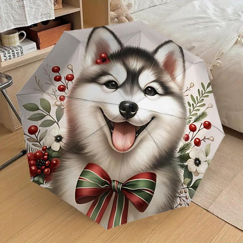 

1pc Husky Christmas Automatic Folding Umbrella, 8 Ribs Iron Frame, Suitable for Outdoor Travel and Daily Use yy251120191