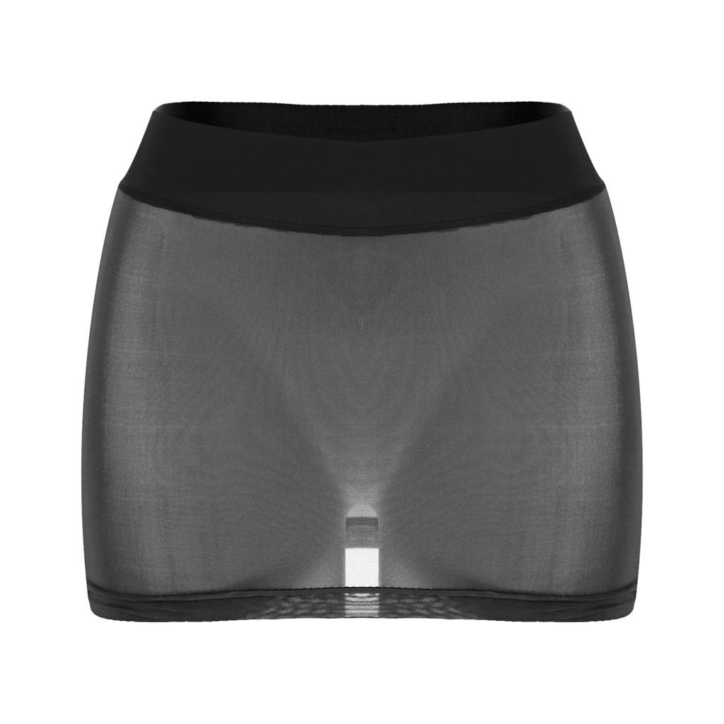 Womens See-through Miniskirt Sheer Mesh Low Rise Pencil Skirt Nightwear
