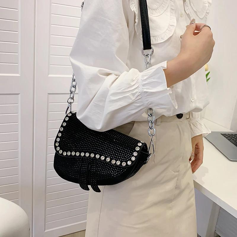 Monochromatic Colorful Shoulder Bags for Women Saddle Type Zipper Package Cover PU Bags Fashion