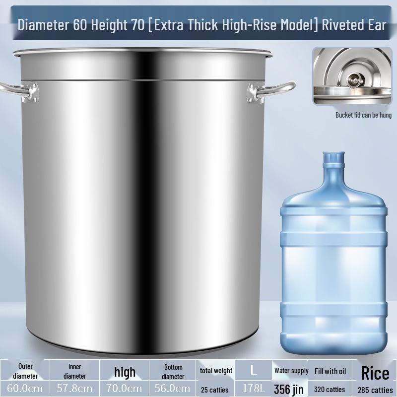 304 Stainless Steel Soup Pot with Lid - Thickened Round Barrel for Commercial Use, Ideal for Rice, Water, Braised Meat, and Porridge.