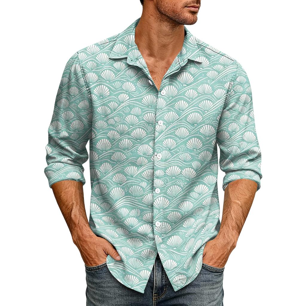 Men's Loose Fit Long Sleeve Shirt Hawaiian Style Retro Casual Button Down Shirt with Spread Collar Suitable for Spring and Autumn Wear