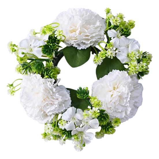 Artificial Flower Candle Holder Wreath Faux Chrysanthemum Ball Candle Ring Simulation Floral Tea Light Holder for Home Wedding Table Centerpiece