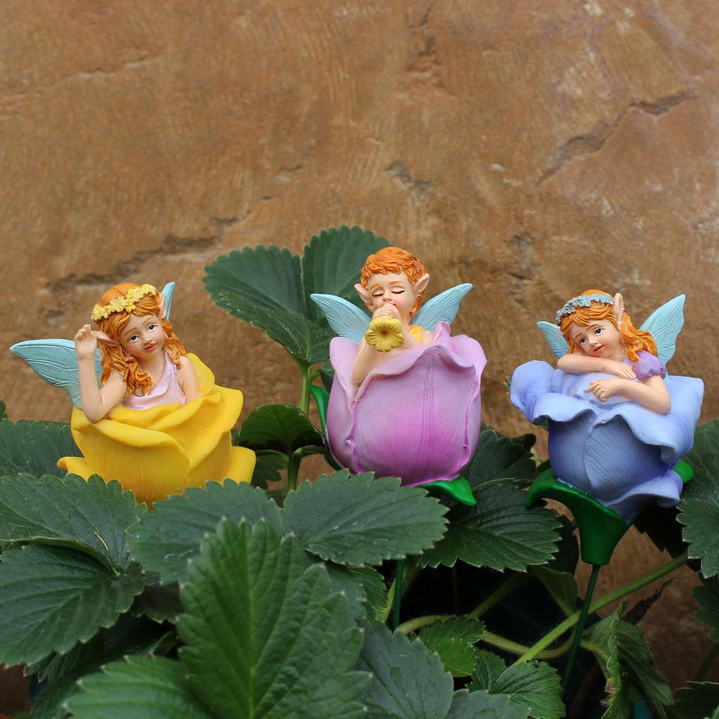 3-piece set of flower fairy inserts, resin crafts, flower pot and bonsai inserts, courtyard and garden decoration statue inserts