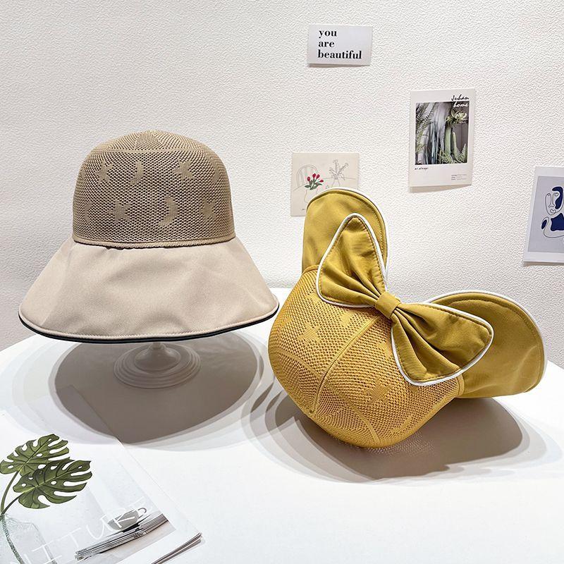 Bow Decor Bucket Hat Color Block Wide Brim Hats Summer Breathable Sunscreen Fisherman Hats Suitable for Seaside Travel