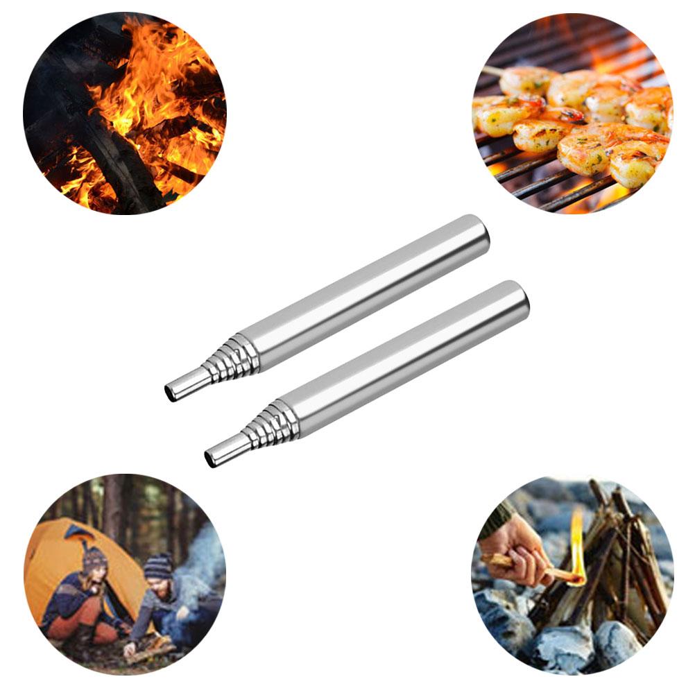 2pcs Stainless Steel Blow Fire Tube Collapsible Pocket Retractable Blow Fire Stick for Outdoor Picnic Camping Hiking