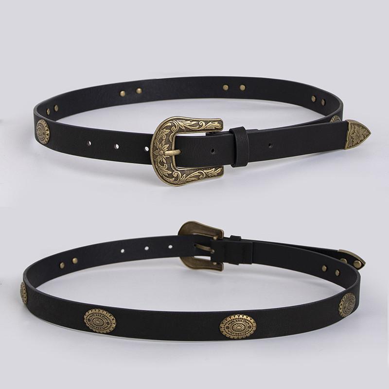 Western Inspired Faux Leather Belt Women Bohemian Style Casual Accessory For Spring