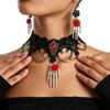 Black Lace Centerpiece Neck Jewelry Set Gothic Statement Accessories for Themed Photo Shoots, Festivals and Halloween Looks