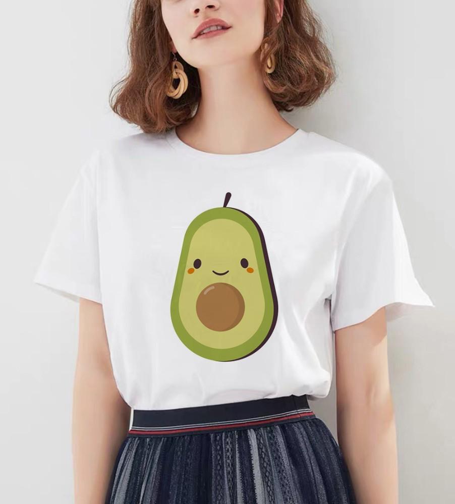 Kawaii Cartoon Avocado Short Sleeve T-Shirt Women Casual Graphic Tops Female Tee Summer T-Shirts
