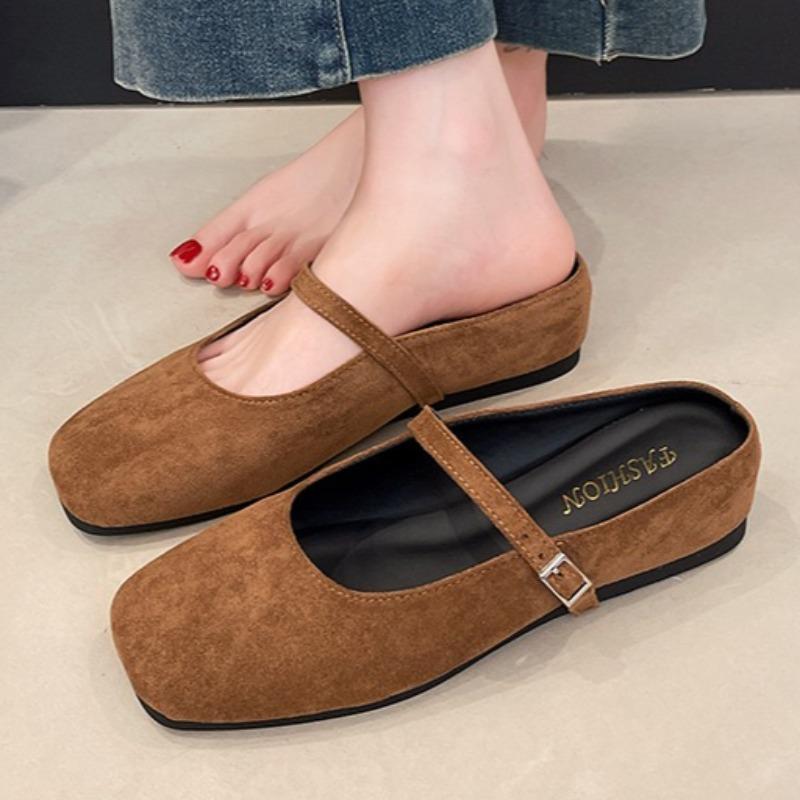 

Модные туфли на среднем каблуке женские тапочки модные замшевые элегантные туфли-мюли 2025 осень новые тренды дизайнерские туфли-лодочки квадратный носок Zapatillas De Mujer 40 коричневый
