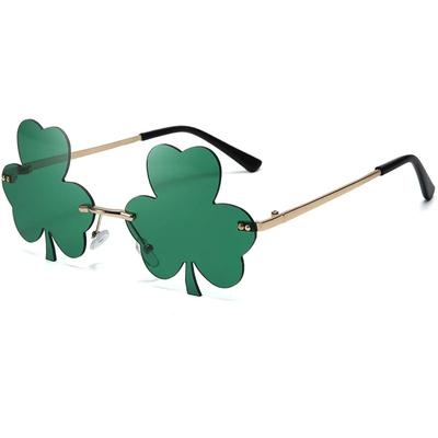 Modische irische Shamrock-Sonnenbrille, grünes vierblättriges Kleeblatt, Koboldkostümbrille, St.. St. Patrick's Day randlose Sonnenbrille