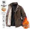 VANCAMEL Men's Fleece-Lined PU Leather Stand-Collar Jacket