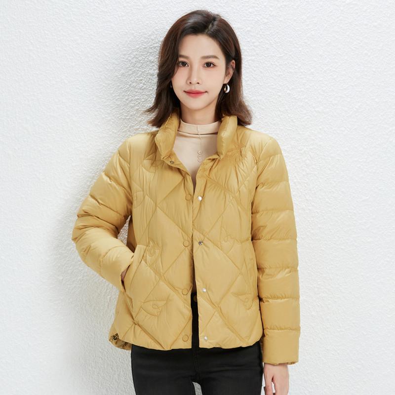 Light and thin down jacket women's new spring and autumn long-sleeved short fashion stand-up collar casual versatile white duck down jacket