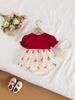 Abito Principessa con Stampa Ciliegie Rosse con Accessori per Capelli a Fiocco per Bambini