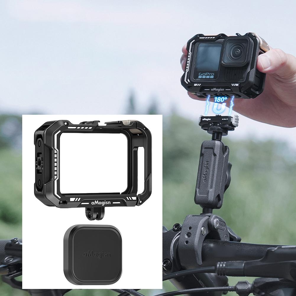 Metal Case Aluminum Cage for Max Lens Mod Video Light Quick Release Vertical Mount Kit Housing Cage for GoPro Hero 13/12/11/10/9