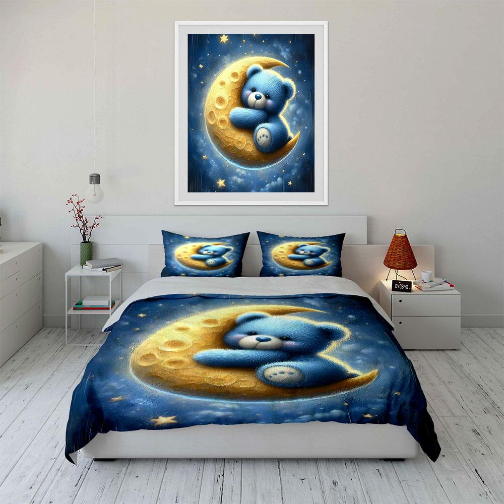 Cute Moon Bear Nursery Decor Multiple Sizes Kid'S And Adults' Bedroom Exquisite 3Pc Bedding Set, Gift