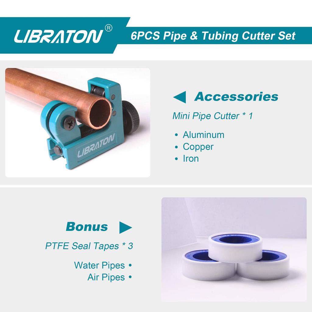 LIBRATON Resin Flexible Pipe Cutter for and Copper Pipes Diameter 32mm and Mini Pipe Cutter with Cutting Capacity of Includes 3 Rolls of PTFE Sealing