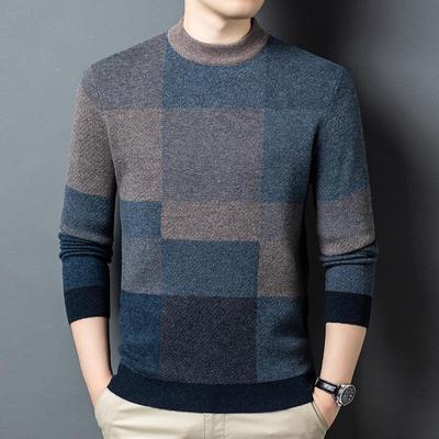 Men's 100% Wool Round Neck Sweater - 2025 Winter Fashion, Thickened Warm Base Layer for Young and Middle-Aged.