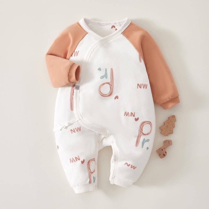 Autumn Winter Quilted Cotton Baby Jumpsuit Butterfly Newborn Romper Bodysuit 66cm