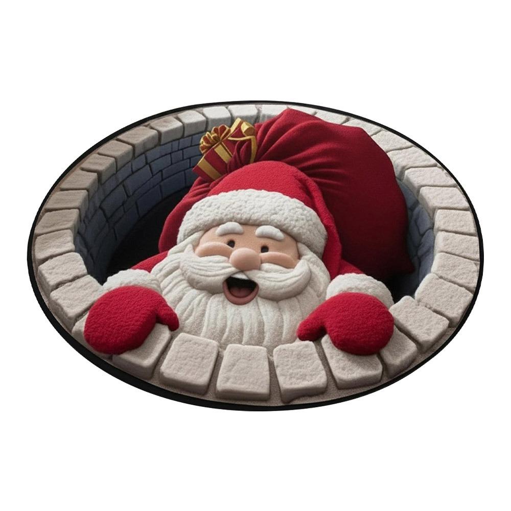 Imitation Cashmere Christmas Round Carpet 3D Special-shaped Santa Claus Floor Mat  Home Decor