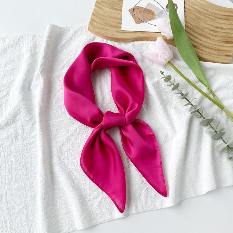 Dopamine Color Silk Scarf: Women's Solid Small Square Neckerchief & Headband