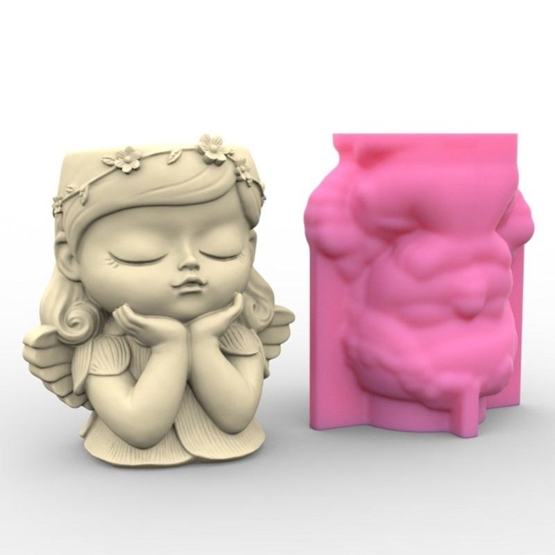 Cute Girl Pen Holder Silicone Mold Table Ornament Succulent Planter Flowerpot Molds Epoxy Resin Mold  Plaster Making