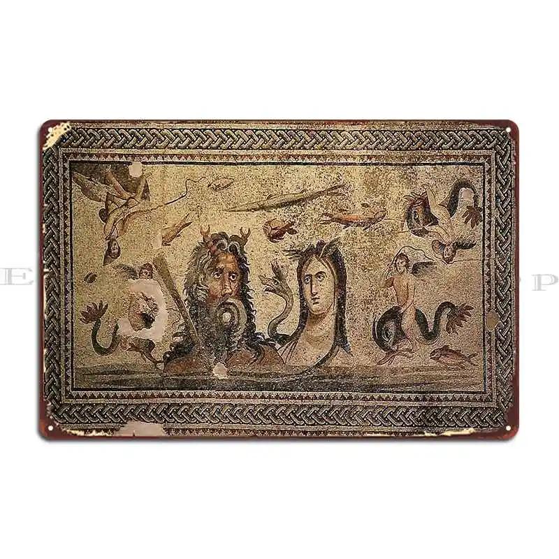 Мозаичный металлический знак «Океан и Тетис» Создание Кино Декорация Дизайн Персонализированный Жестяной Знак Постер 20x30cm（7.8x11.8inch）