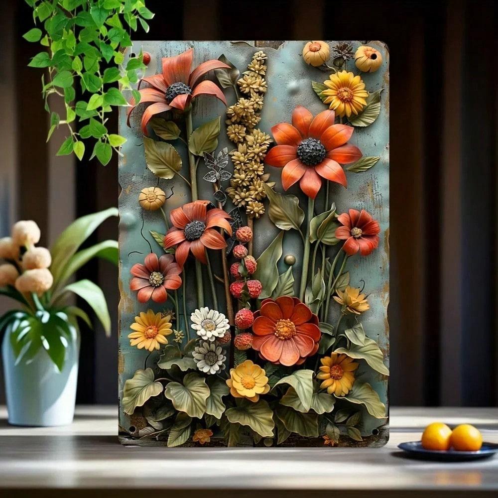 Vintage Floral Iron Tin Sign Set Retro Metal Wall Art for Cafe Bar Home Decor