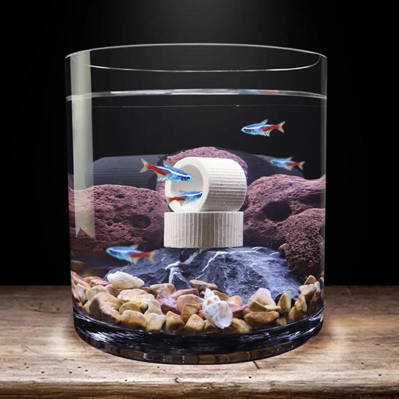 Aquarium Decoration Ceramic Fish Tank Plant Fixing Pot Polka Water Plants Potted Planting Cylinder Cup Aquarium Accessories