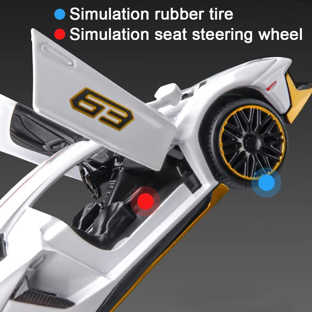 1/32 Scale Lambo LP770-4 Diecast Car Model, Alloy Pull Back Vehicle Toy with Sound and Light, 3 Open Doors, Gift for Kids Toddlers Boys Girls