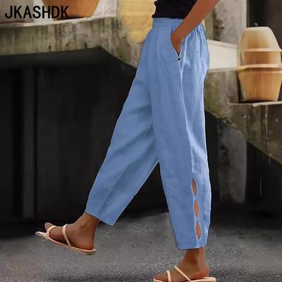 Women's Fashion Casual Solid Color Print High Waist Trousers Pants & Capris