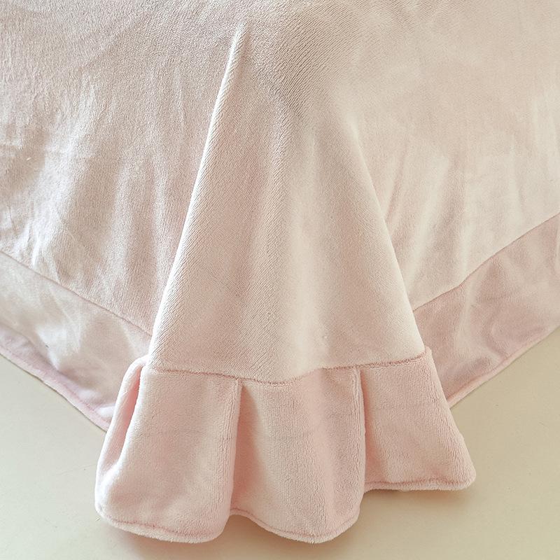 Set de lenjerie de pat gros, călduros, din catifea de lapte, dantelă și fleece de corali - Design confortabil antistatic pentru toamnă/iarnă