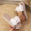 Fashion Women Slippers 2025 New Casual Home Slippers Cute Linen Slides Women Summer Bow-knot Soft Floor Sandals Indoor Flat Shoes