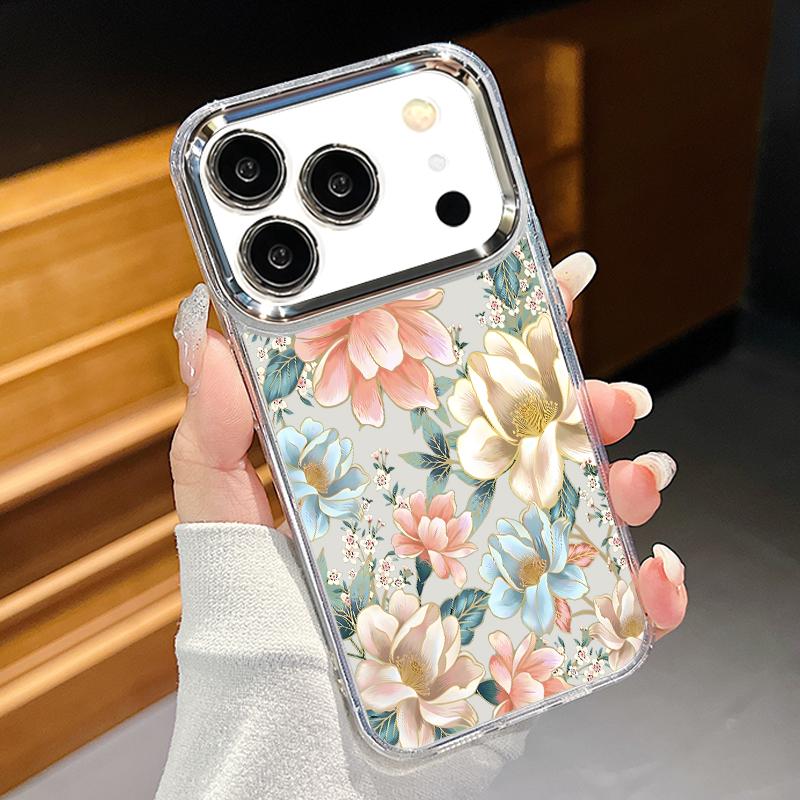 Sunflower Floral Pattern Case For iPhone 17 Pro Max iPhone 16 15 14 13 Pro Max 11 17e 16e Plating Lens Frame Clear Soft Silicone Back Cover