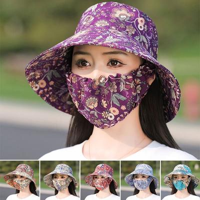 Floral Tea Picking Cap Wide Brim Sunscreen Hat Outdoor Sun Visor Cap  for Women