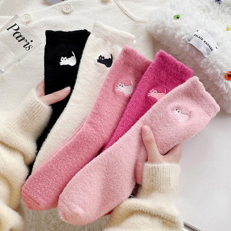 Chaussettes Super Douces en Polaire Vison Chat Mignon Pour Femmes Hiver Chaud Confortable Poilu Vison Collants Épaissies Peluche Chaud Sommeil Maison Chaussettes Moelleuses