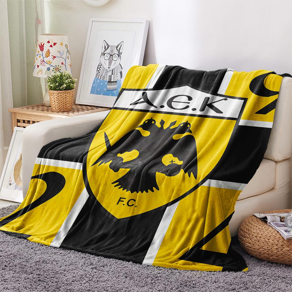 Coperta in Flanella con Logo AEK Atene F.C., Alta Qualità, Confortevole per Tutte le Stagioni, Arredamento per la Casa, Calore e Comfort